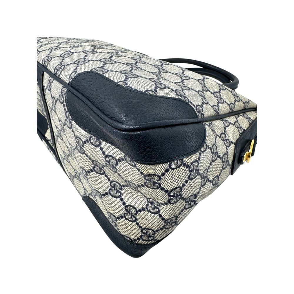 Gucci Vintage GG Supreme Navy Boston Bag – Monogram Canvas Leather Top Handle - Picture 8 of 14
